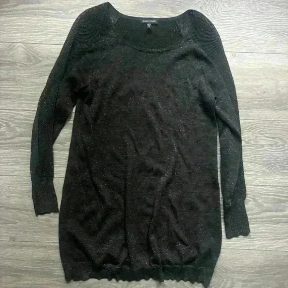 Eileen Fisher Sweaters - Eileen Fisher Charcoal Gray Metallic Mesh Merino Wool Tunic Sweater Size XS